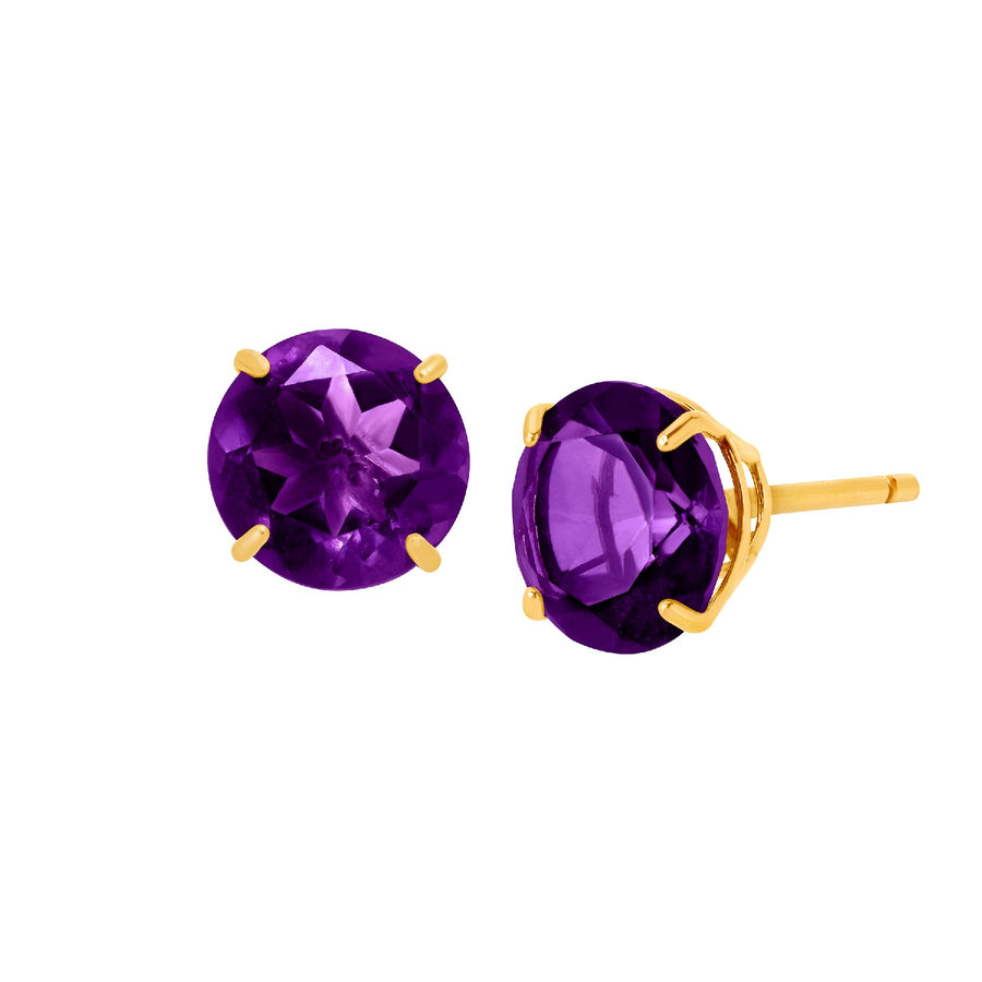 14K Round Amethyst Stud Earrings