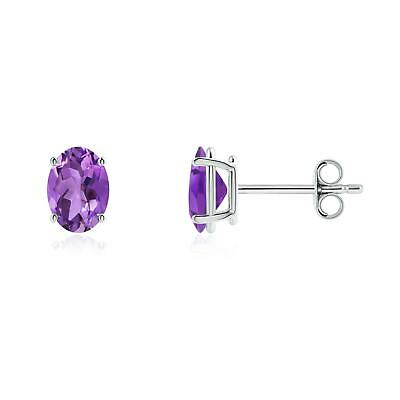 14K Oval Amethyst Stud Earrings
