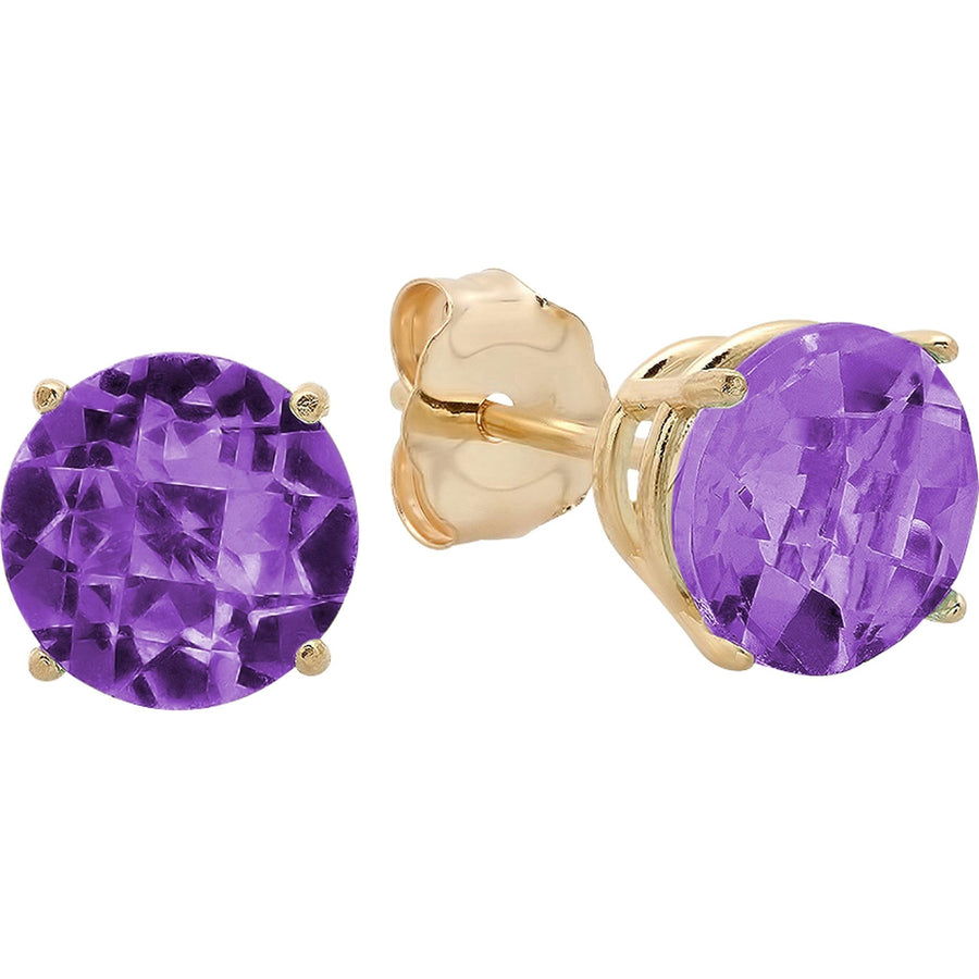 14K Round Amethyst Stud Earrings