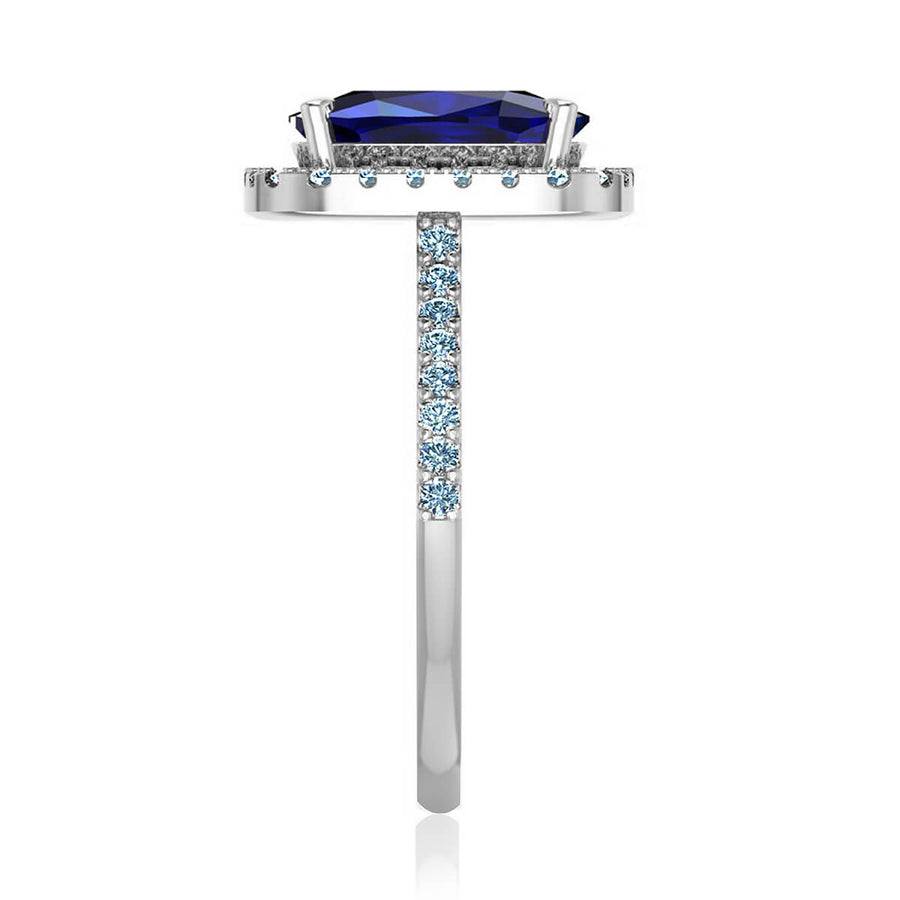 Blue Cushion Sapphire & Diamond Halo Ring