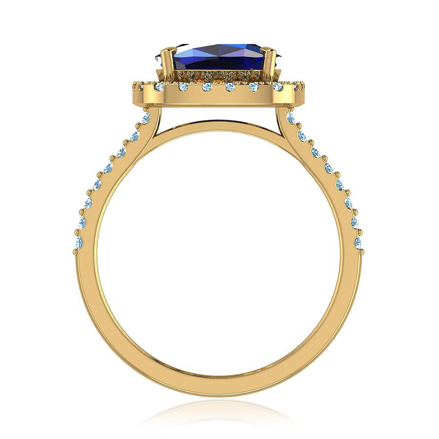 Blue Cushion Sapphire & Diamond Halo Ring
