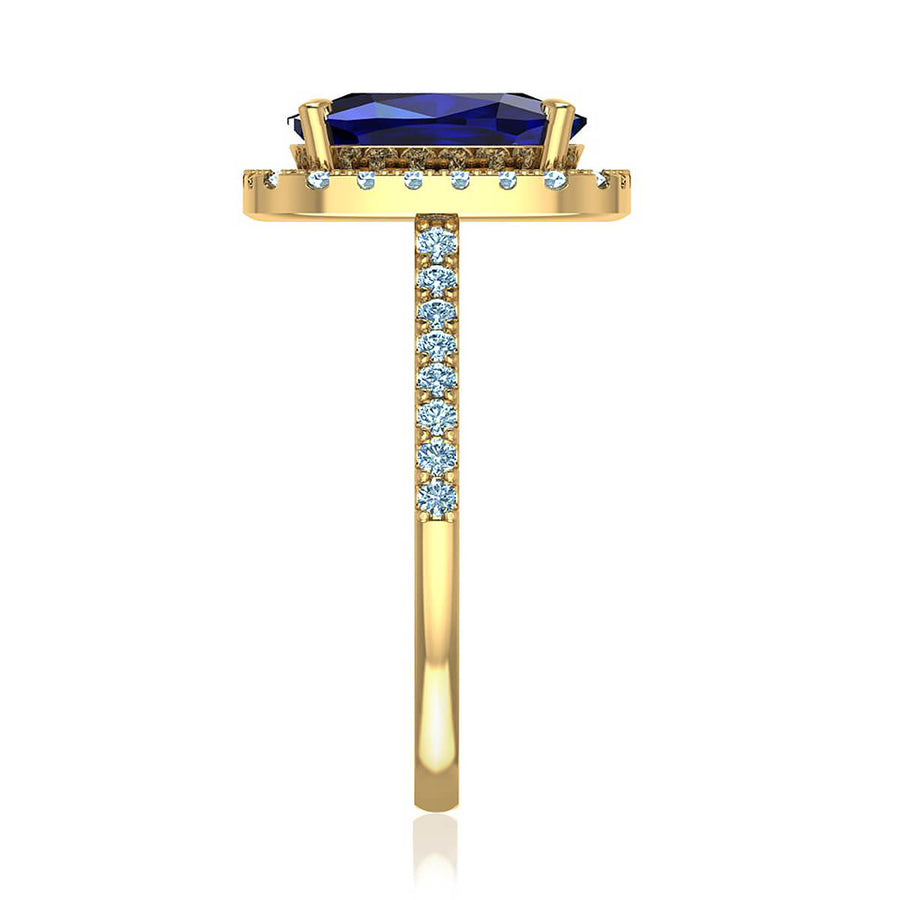 Blue Cushion Sapphire & Diamond Halo Ring