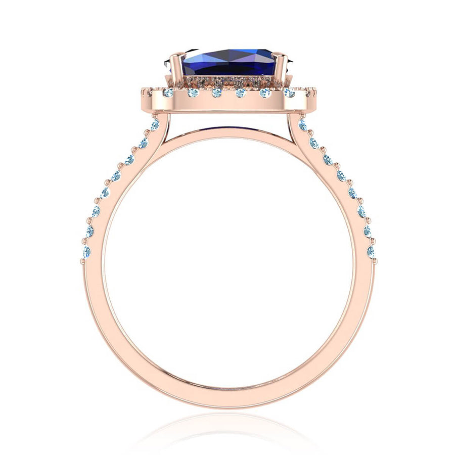 Blue Cushion Sapphire & Diamond Halo Ring
