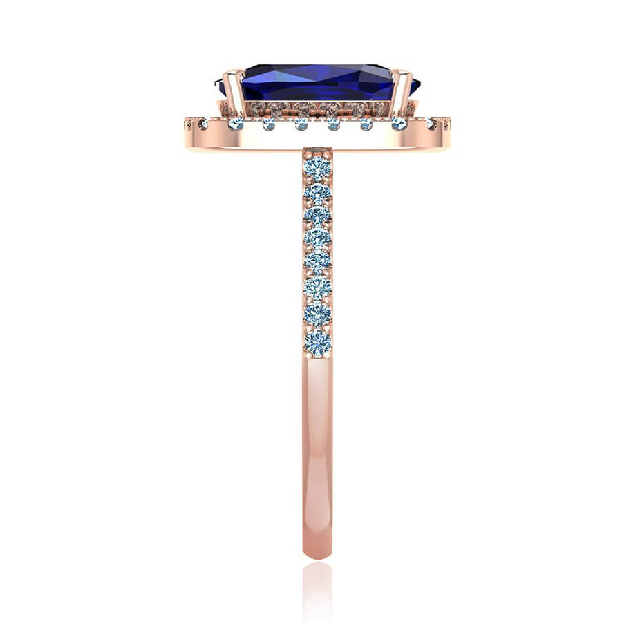 Blue Cushion Sapphire & Diamond Halo Ring