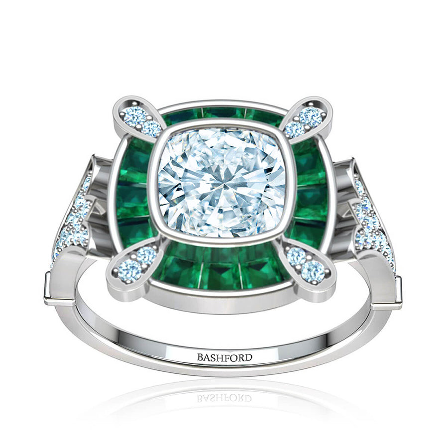 Cleopatra Diamond Ring with Emerald Accents