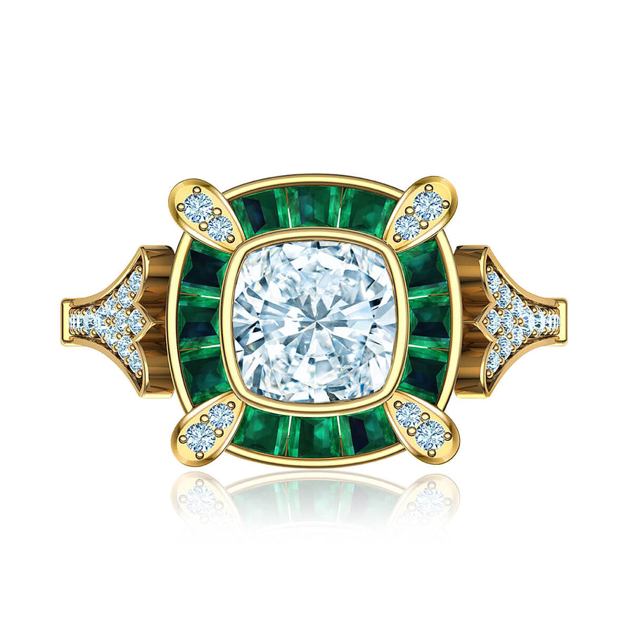 Cleopatra Diamond Ring with Emerald Accents