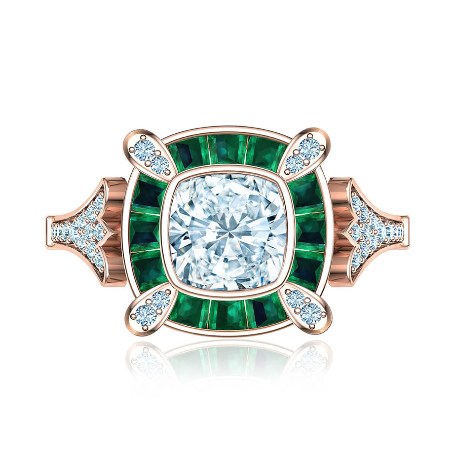 Cleopatra Diamond Ring with Emerald Accents
