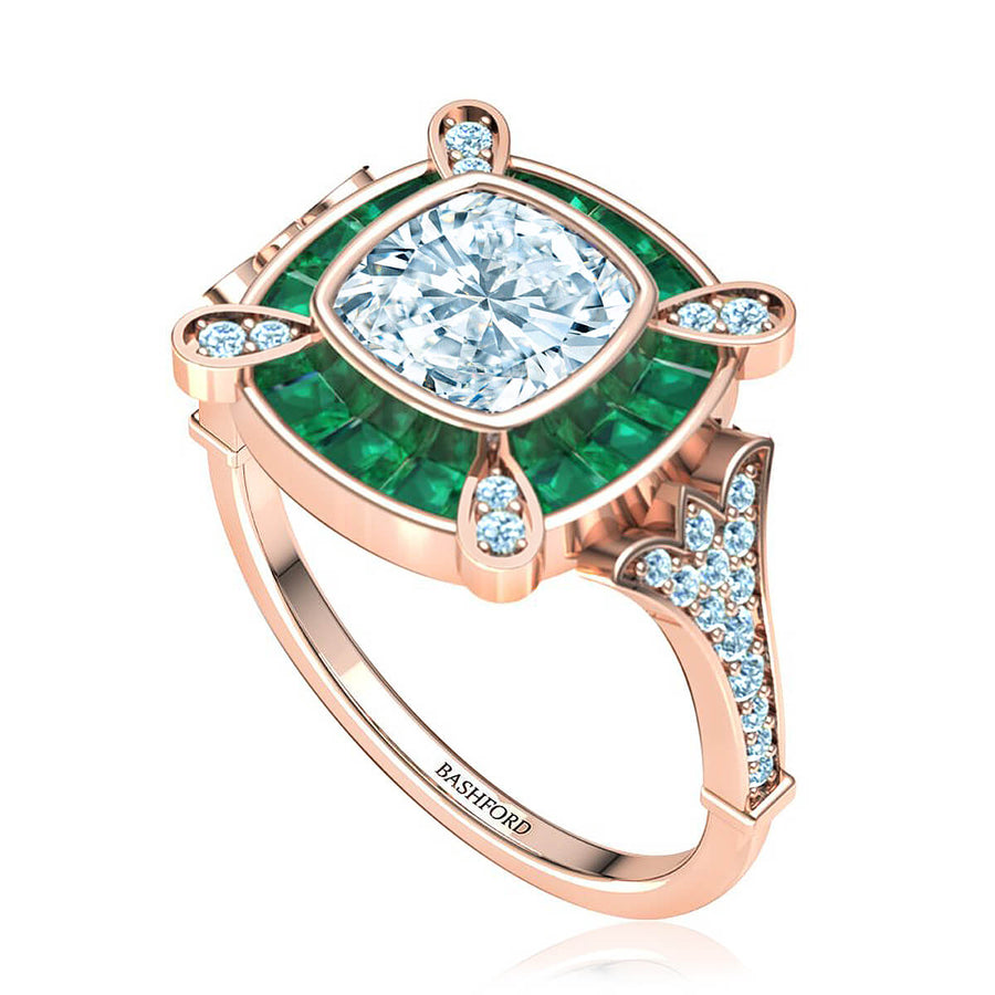 Cleopatra Diamond Ring with Emerald Accents