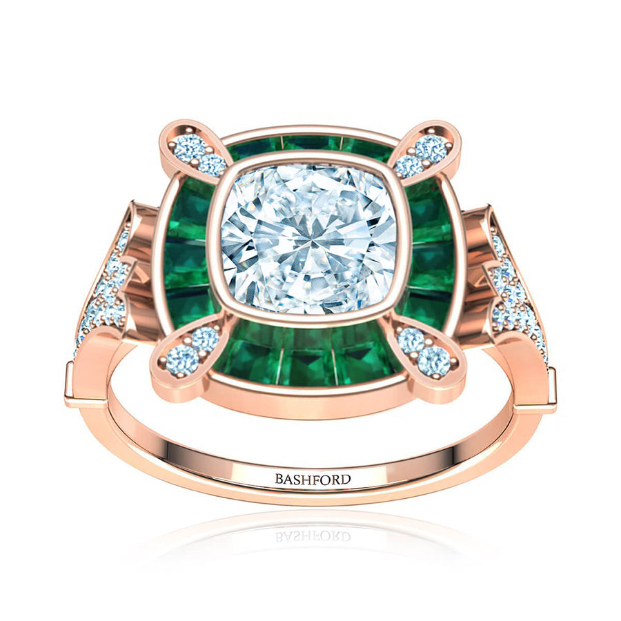 Cleopatra Diamond Ring with Emerald Accents