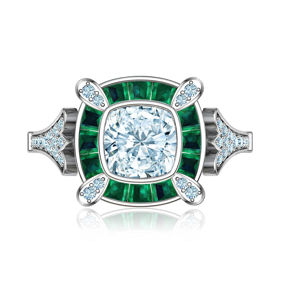Cleopatra Diamond Ring with Emerald Accents