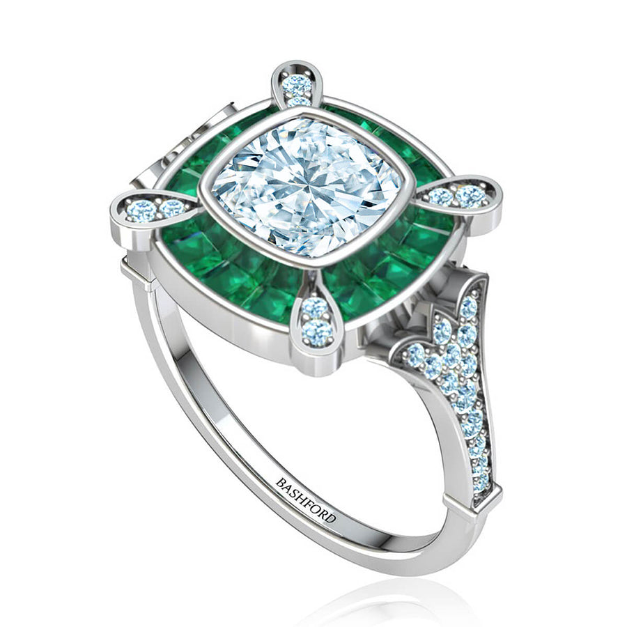 Cleopatra Diamond Ring with Emerald Accents