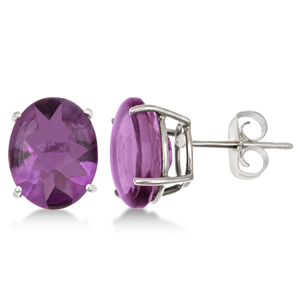 14K Oval Amethyst Stud Earrings