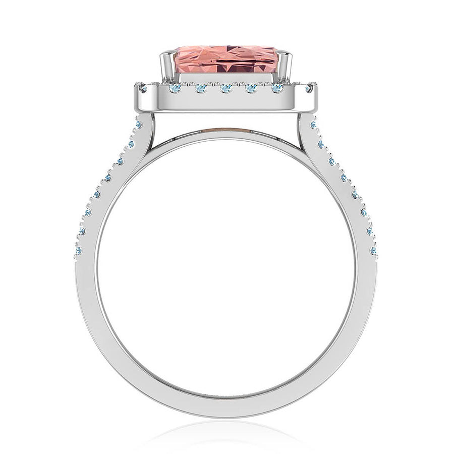 Emerald Cut Morganite Diamond Halo Ring