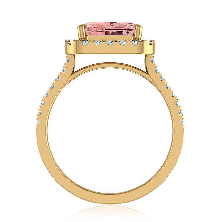 Emerald Cut Morganite Diamond Halo Ring