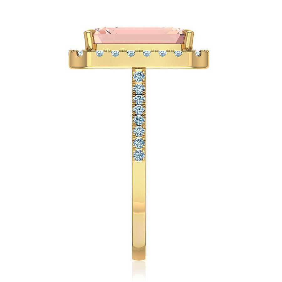 Emerald Cut Morganite Diamond Halo Ring