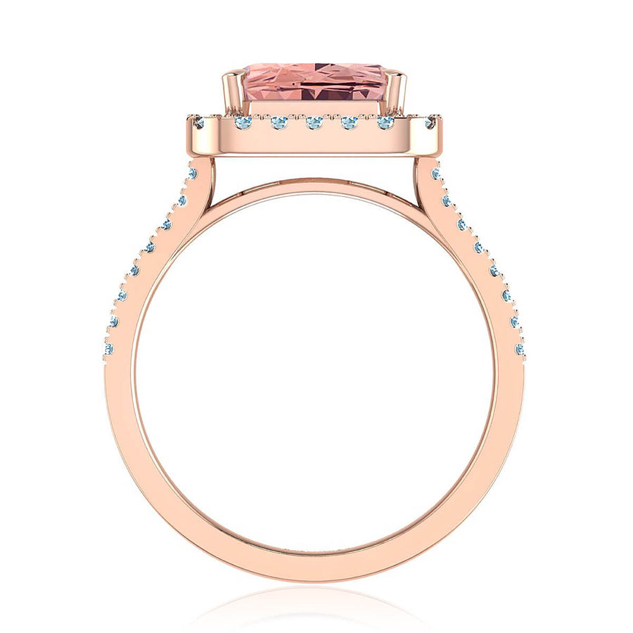 Emerald Cut Morganite Diamond Halo Ring