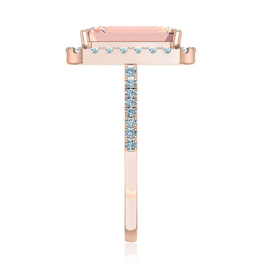 Emerald Cut Morganite Diamond Halo Ring