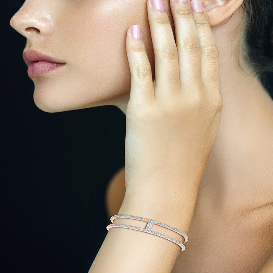 Two Hinged Pave Diamond Bangle