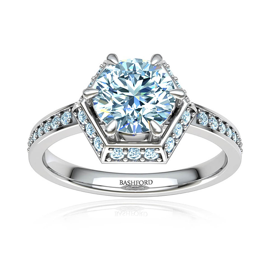 Hexagon Halo Diamond Ring