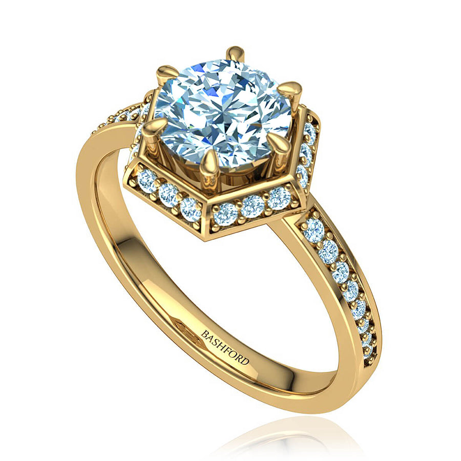Hexagon Halo Diamond Ring