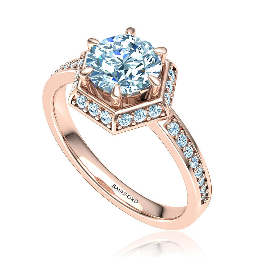 Hexagon Halo Diamond Ring
