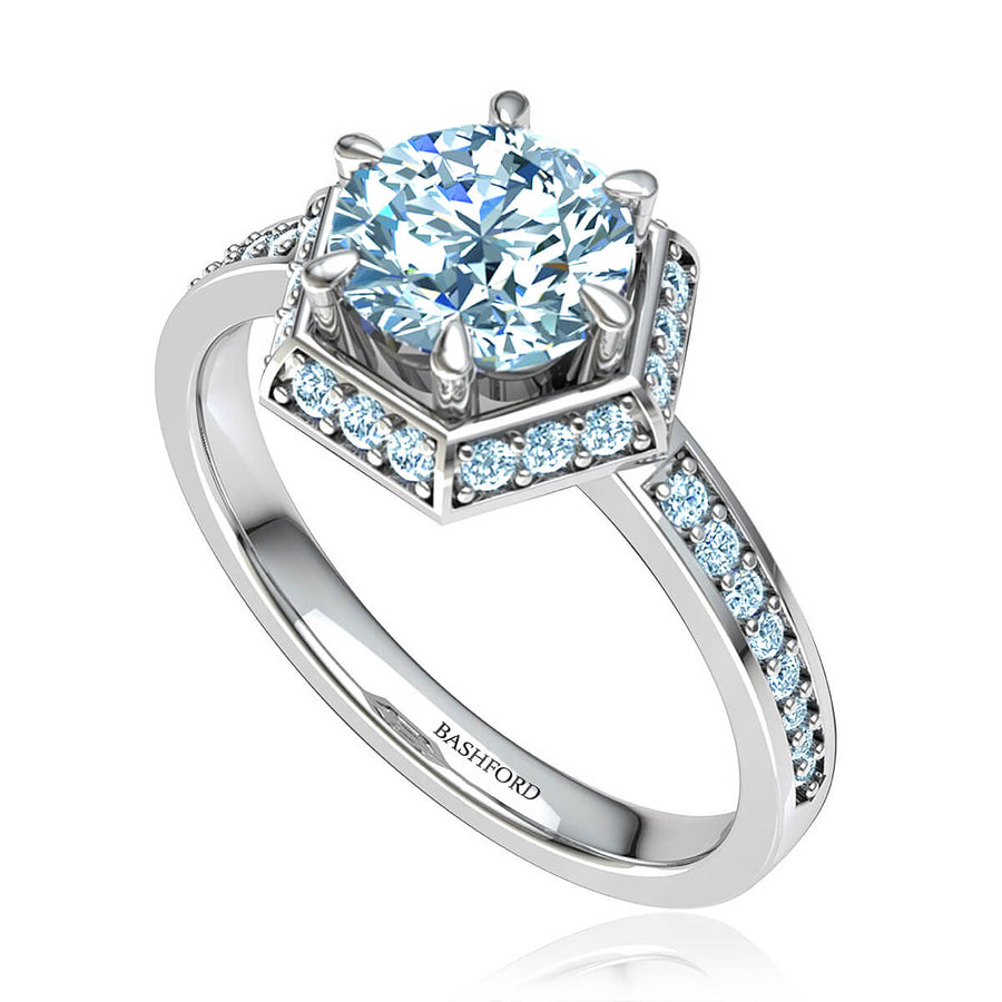 Hexagon Halo Diamond Ring