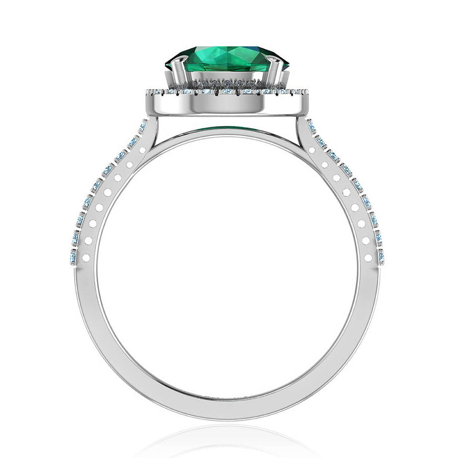 Round Green Emerald & Diamond Halo Ring