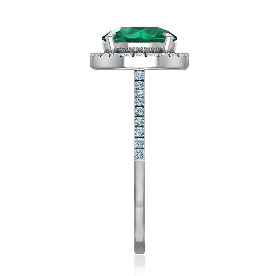 Round Green Emerald & Diamond Halo Ring
