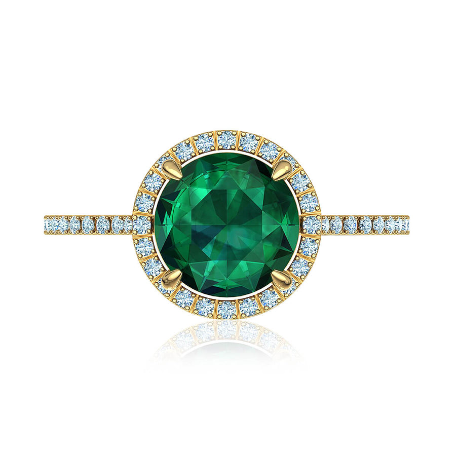 Round Green Emerald & Diamond Halo Ring