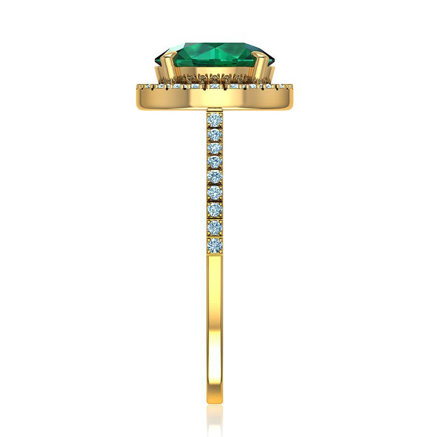 Round Green Emerald & Diamond Halo Ring