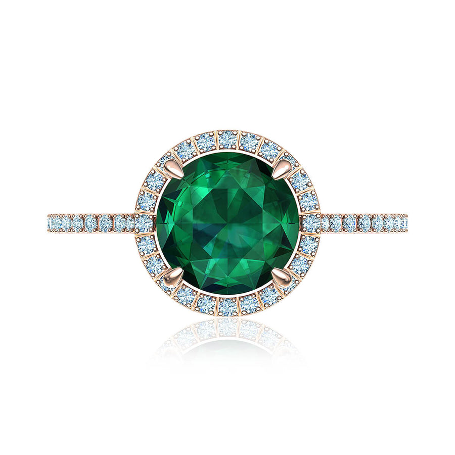 Round Green Emerald & Diamond Halo Ring