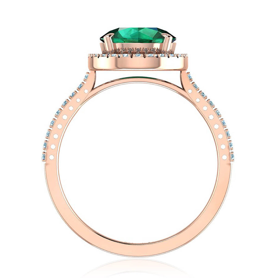 Round Green Emerald & Diamond Halo Ring