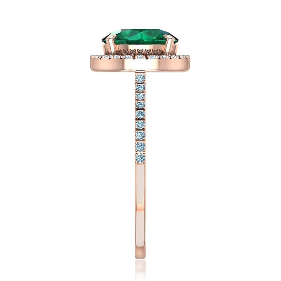 Round Green Emerald & Diamond Halo Ring