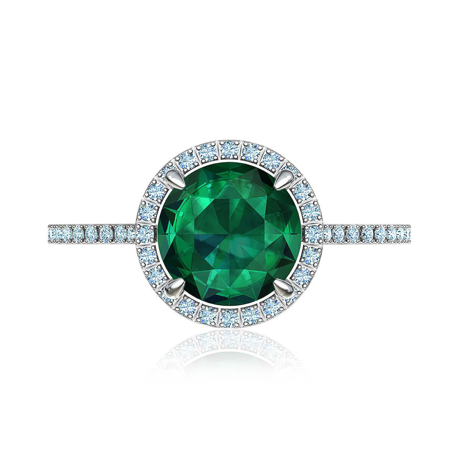 Round Green Emerald & Diamond Halo Ring