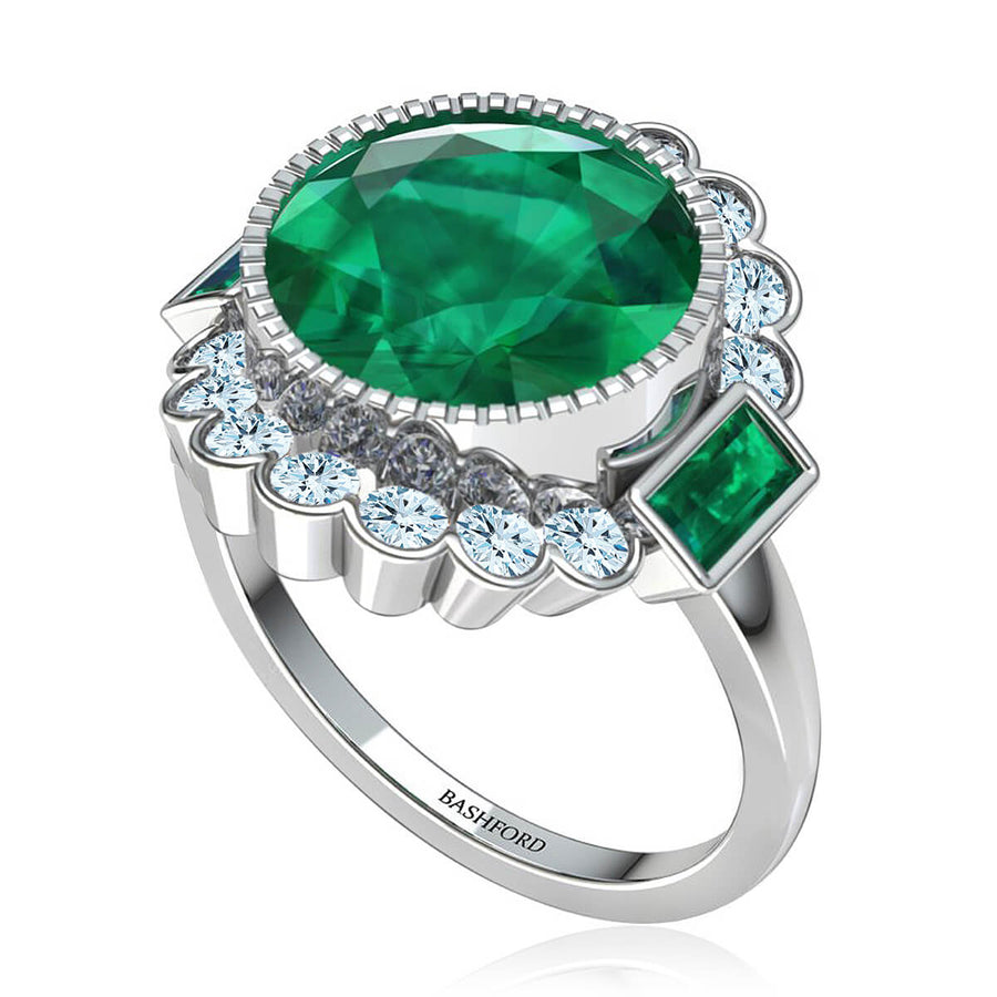 Milagrosa Emerald & Diamond Halo Ring