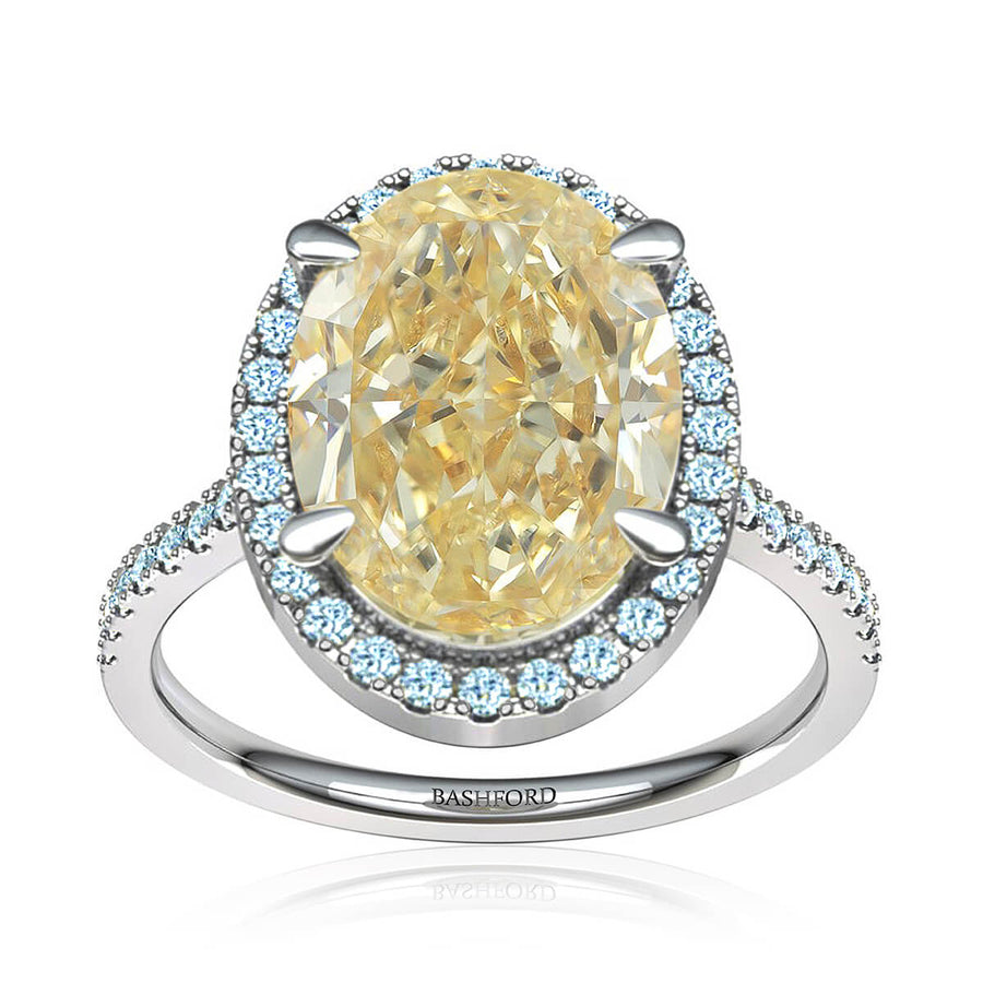 Oval Yellow Diamond Halo Ring