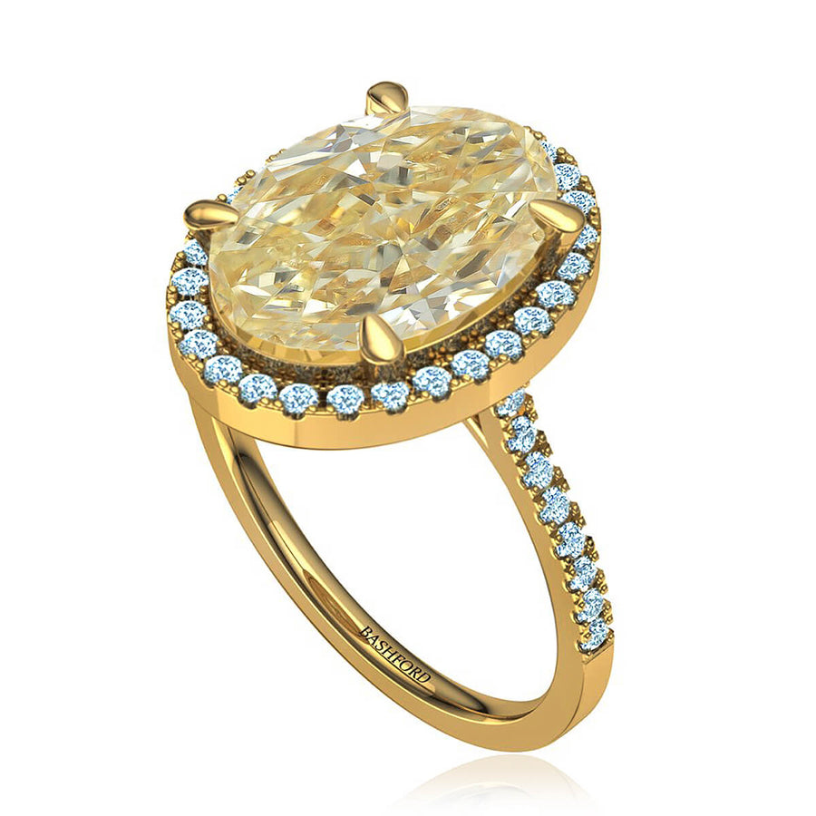 Oval Yellow Diamond Halo Ring