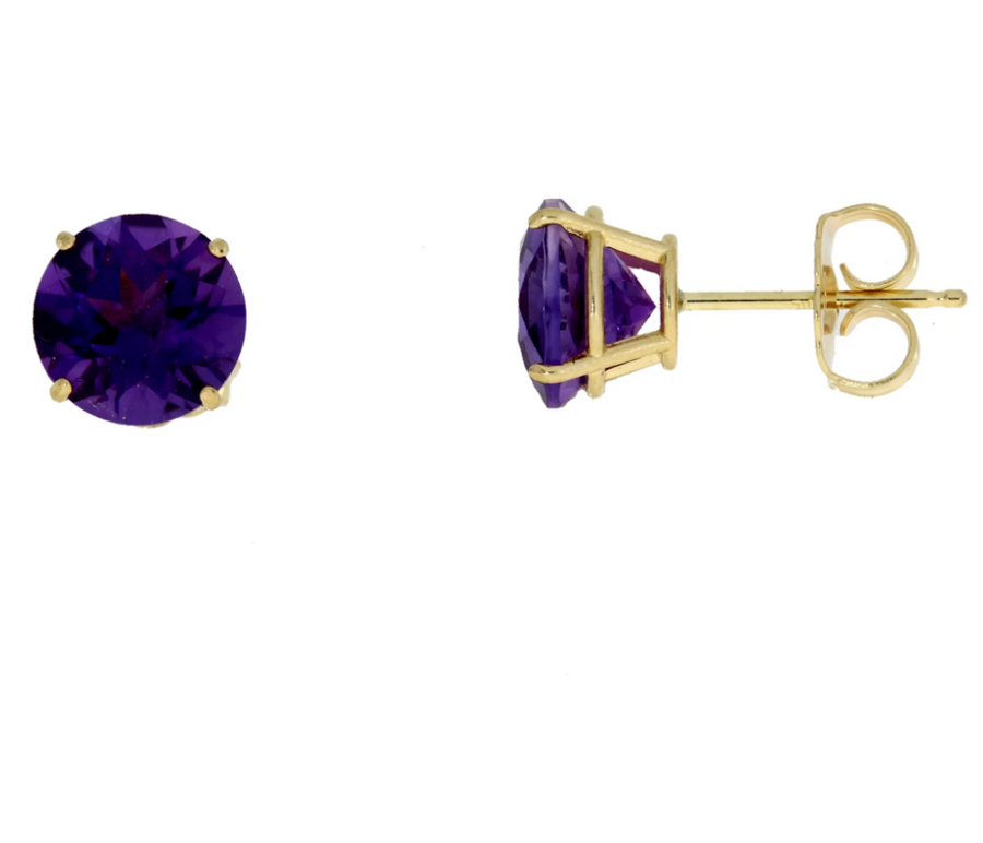 14K Round Amethyst Stud Earrings