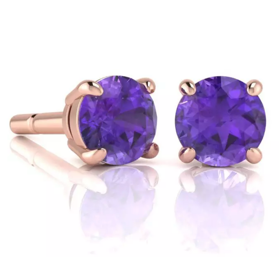 14K Round Amethyst Stud Earrings