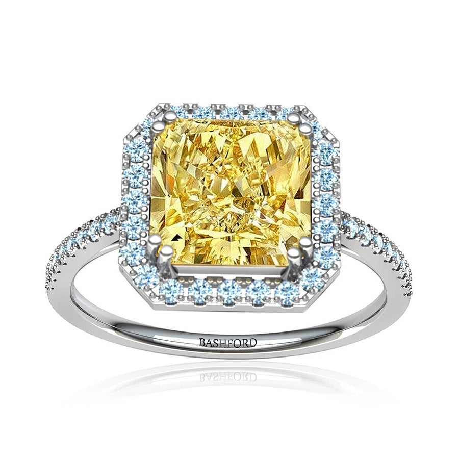 Sunburst Yellow Diamond Halo Ring