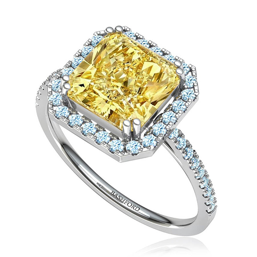 Sunburst Yellow Diamond Halo Ring