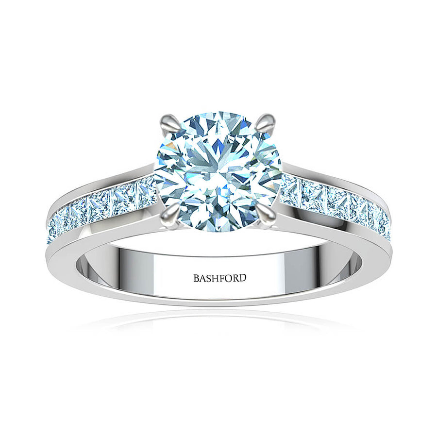 Channel Set Round Cut Diamond Engagement Ring