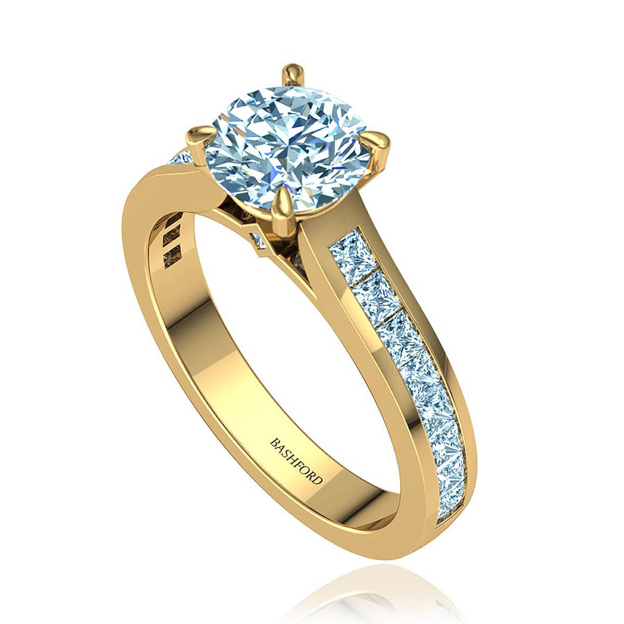 Channel Set Round Cut Diamond Engagement Ring