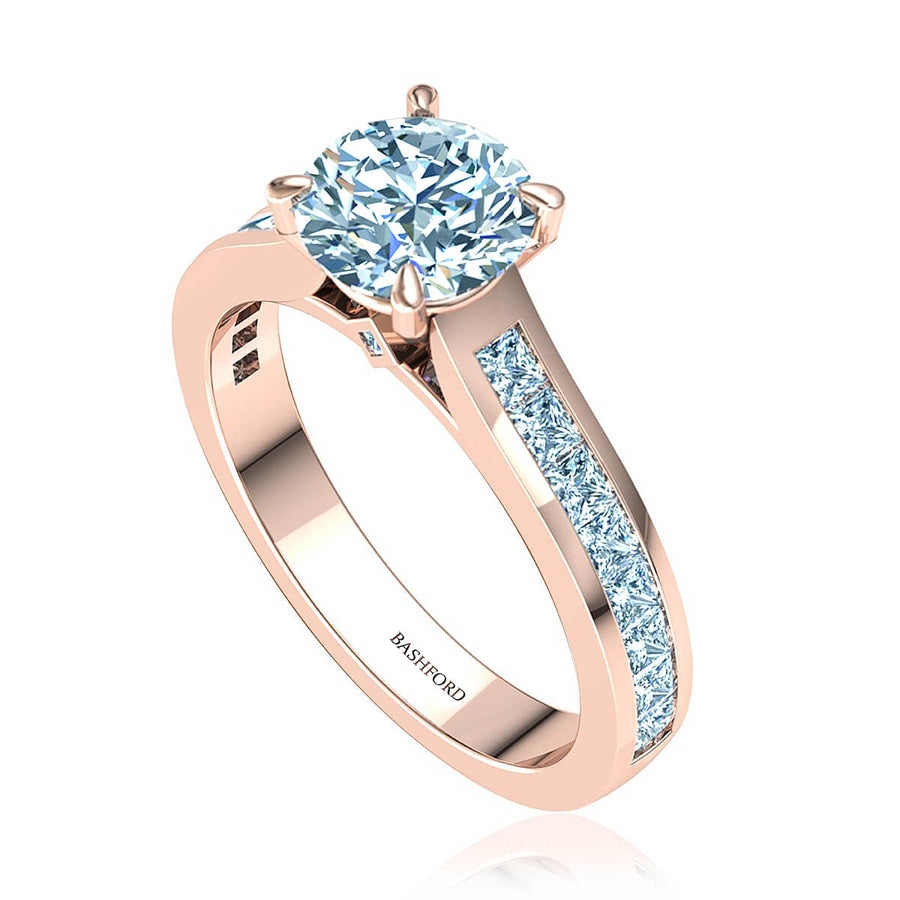 Channel Set Round Cut Diamond Engagement Ring