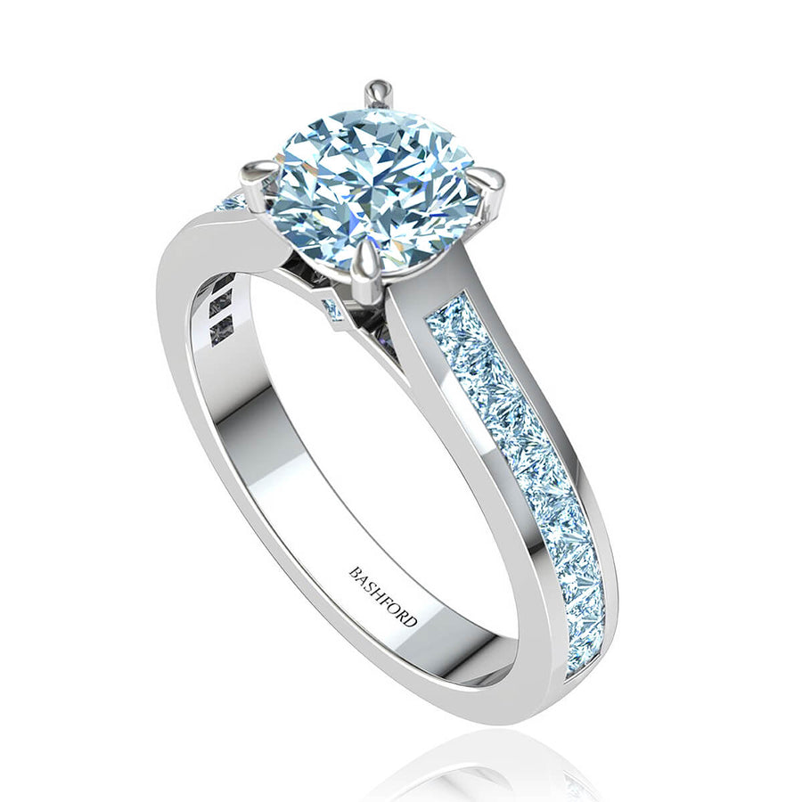 Channel Set Round Cut Diamond Engagement Ring