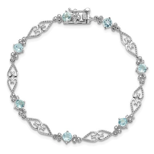 Sterling Silver Diamond Aquamarine Bracelet