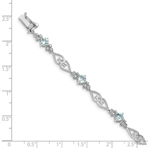 Sterling Silver Diamond Aquamarine Bracelet