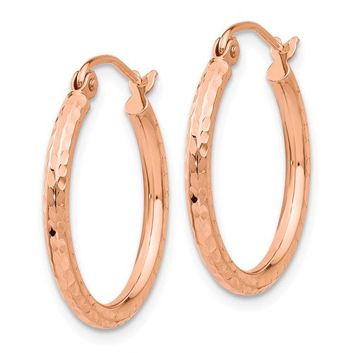 14k Rose Gold Diamond-Cut Polished Hoop Earrings