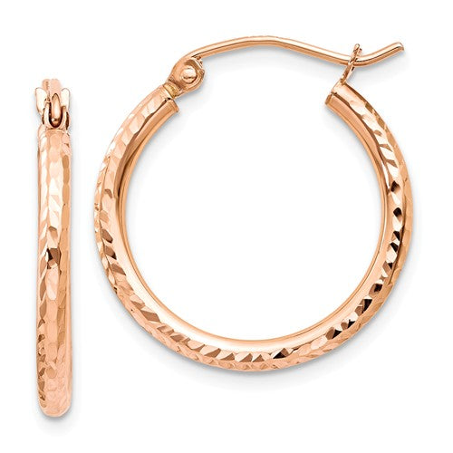 14k Rose Gold Diamond-Cut Polished Hoop Earrings