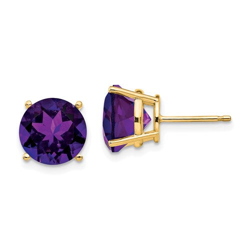 14K Round Amethyst Stud Earrings
